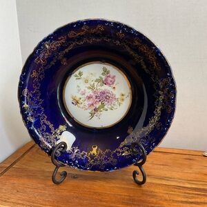 Antique Royal Sphinx Maastricht Holland Cobalt Blue & Gold Floral 10.5” Serving